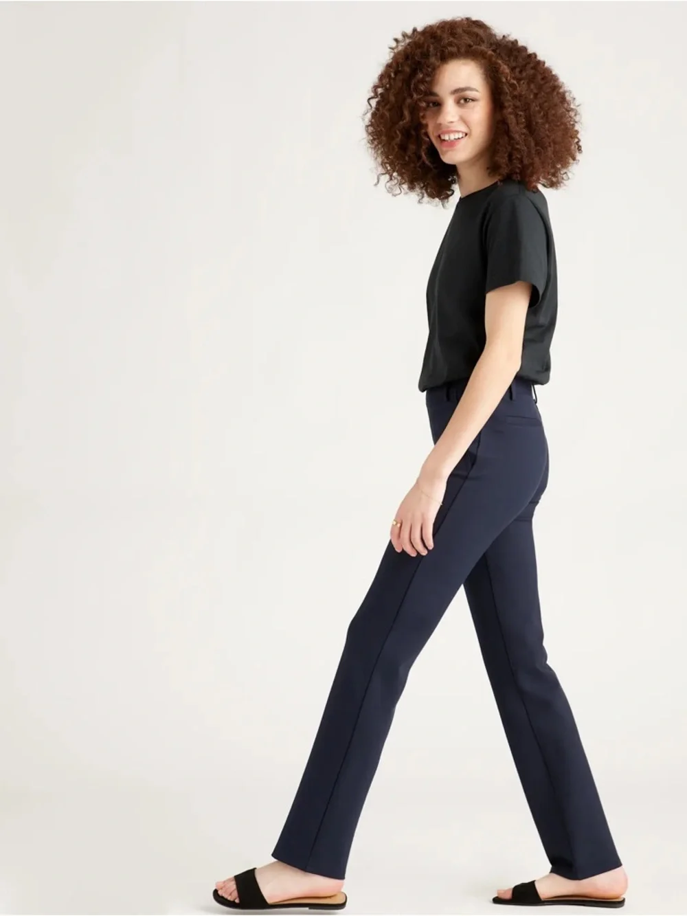 Quince Navy Ultra-Stretch Straight-Leg Ponte Pants